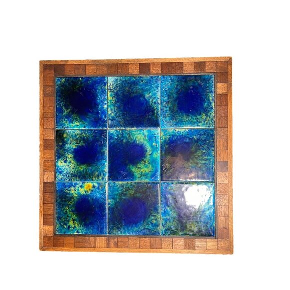 Exquisite  Georges Briard Mid-Century Modern Teak and Cobalt Blue Mosaic - Picture 1 of 14